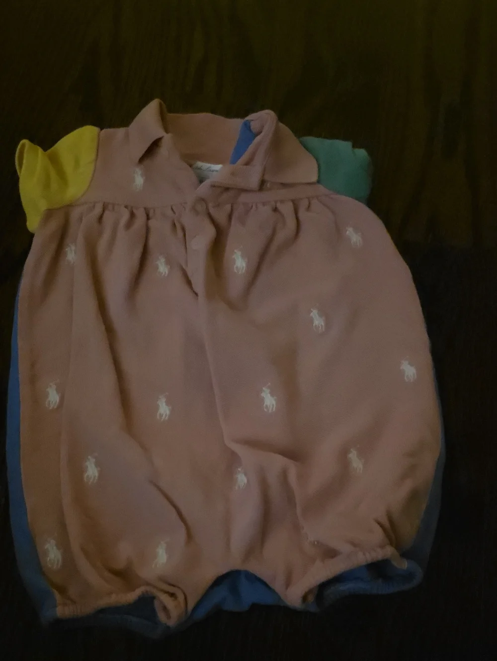 Ralph Lauren Pink Baby Polo Romper with White Pony Embroidery